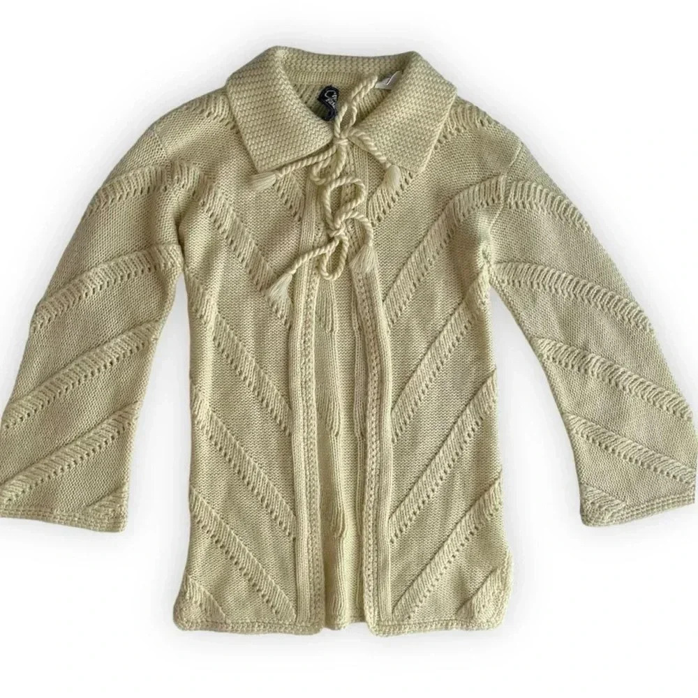 Vintage light yellow knit bell sleeve cardigan